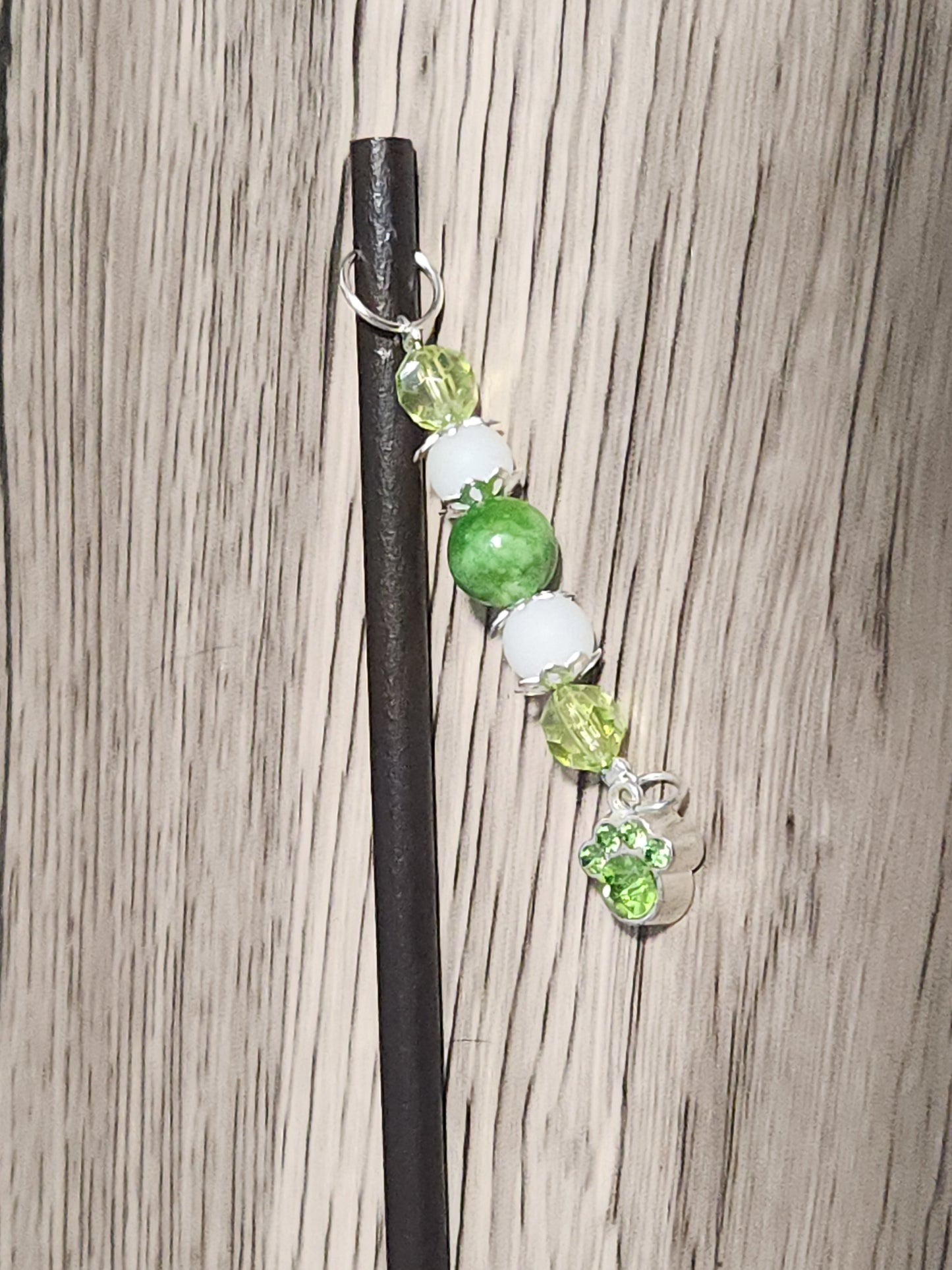 Green Paw Print Beaded Hair Stick