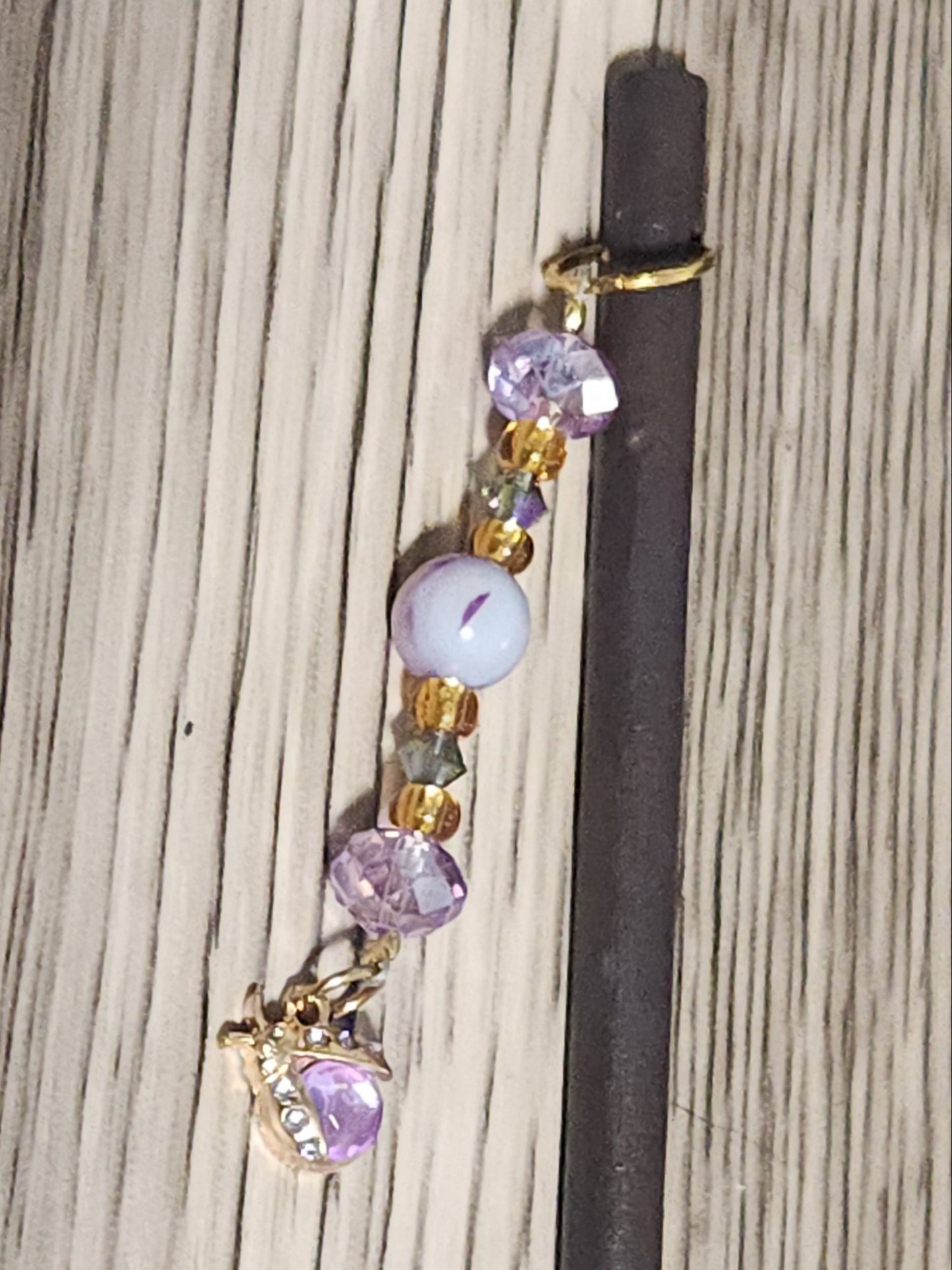 Lilac Beetle Beaded Hair Stick