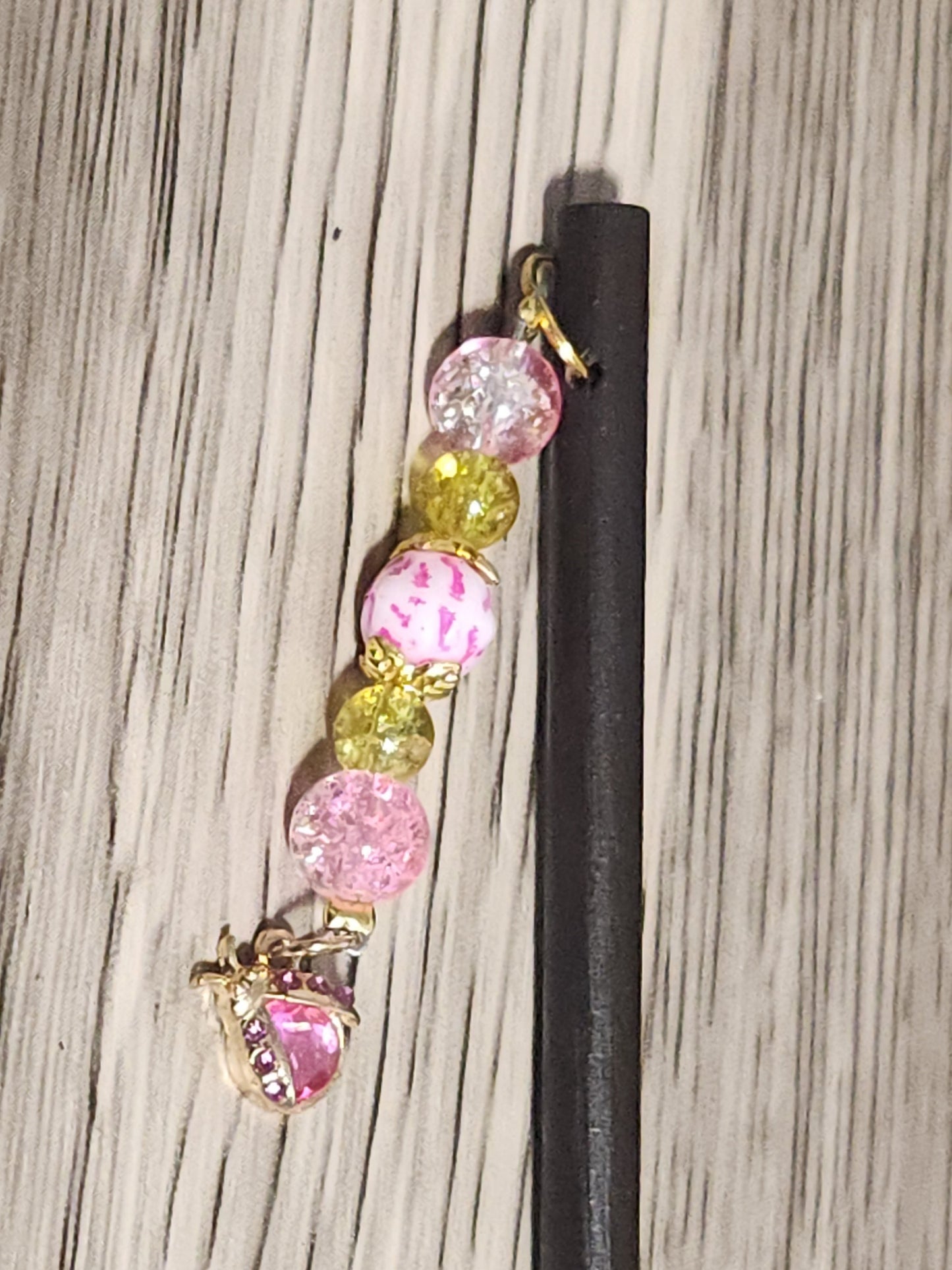 Bright Pink Beetle Beaded Hair Stick