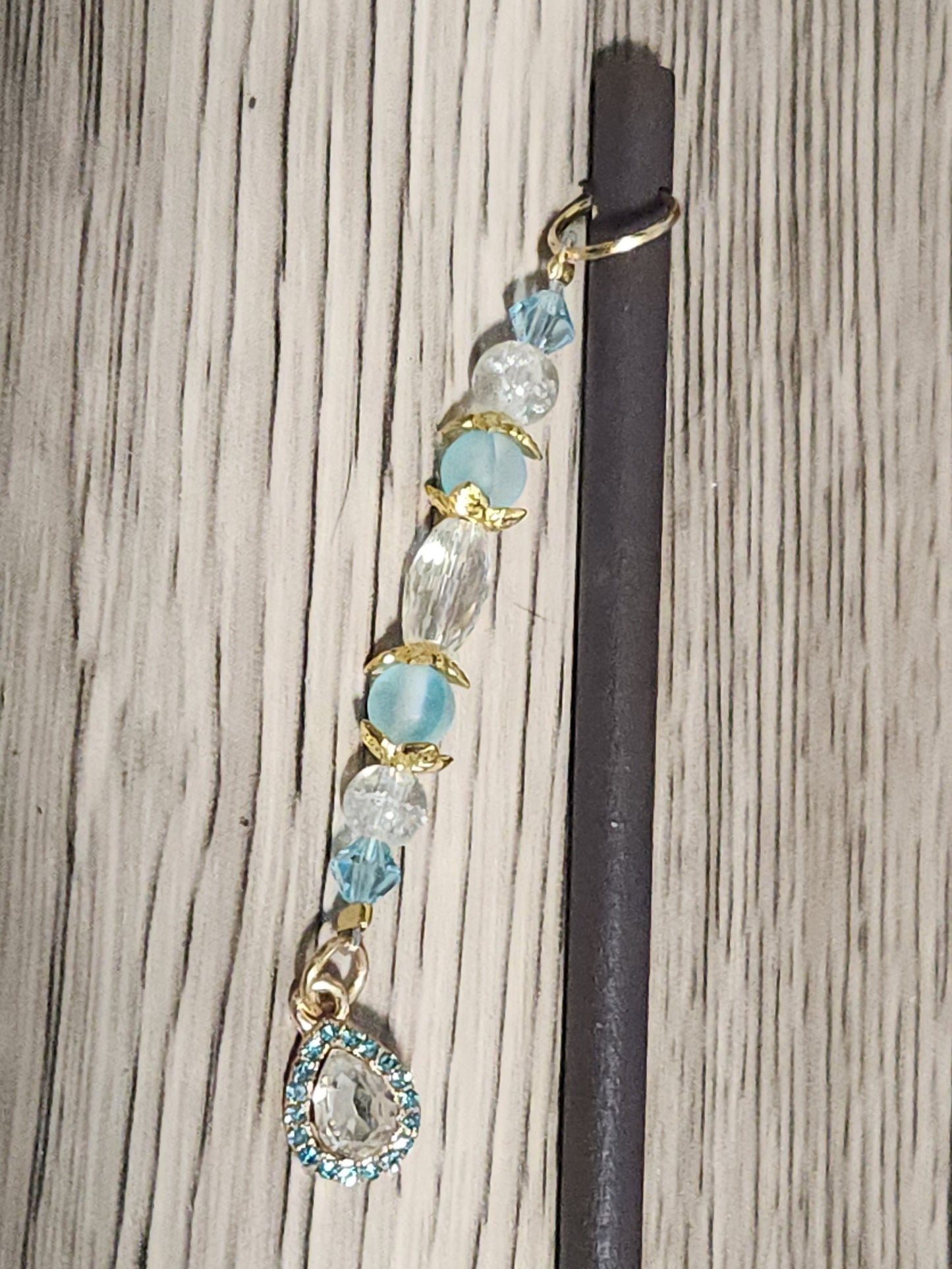 Light Blue Beaded Pendant Hair Stick