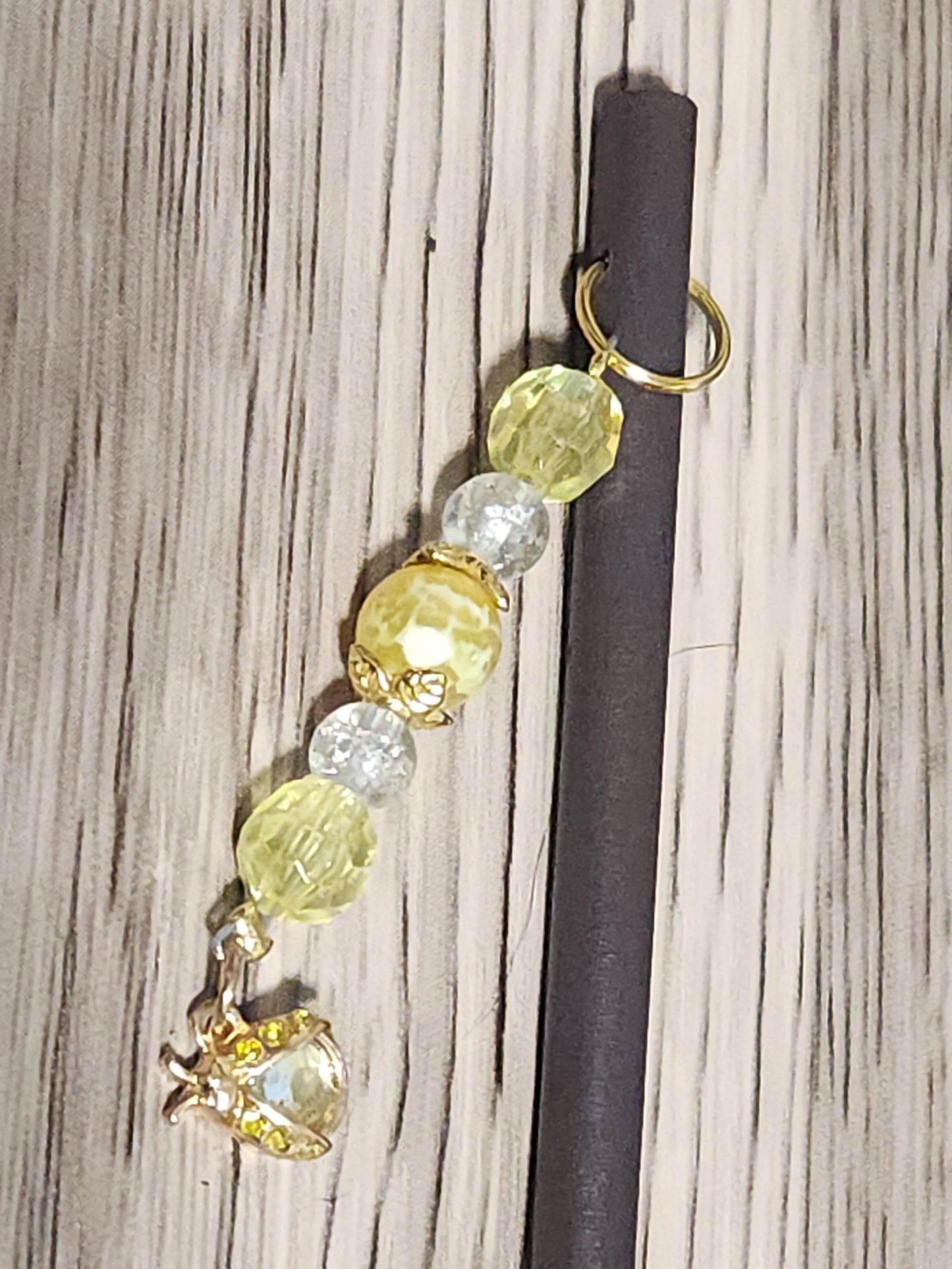 Yellow Beetle Beaded Hair Stick