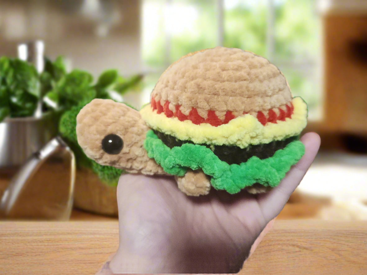 Crochet Cheeseburger Turtle Plushie