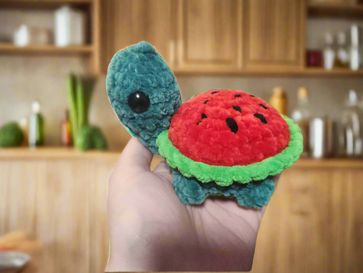 Watermelon Crochet Turtle Plushie