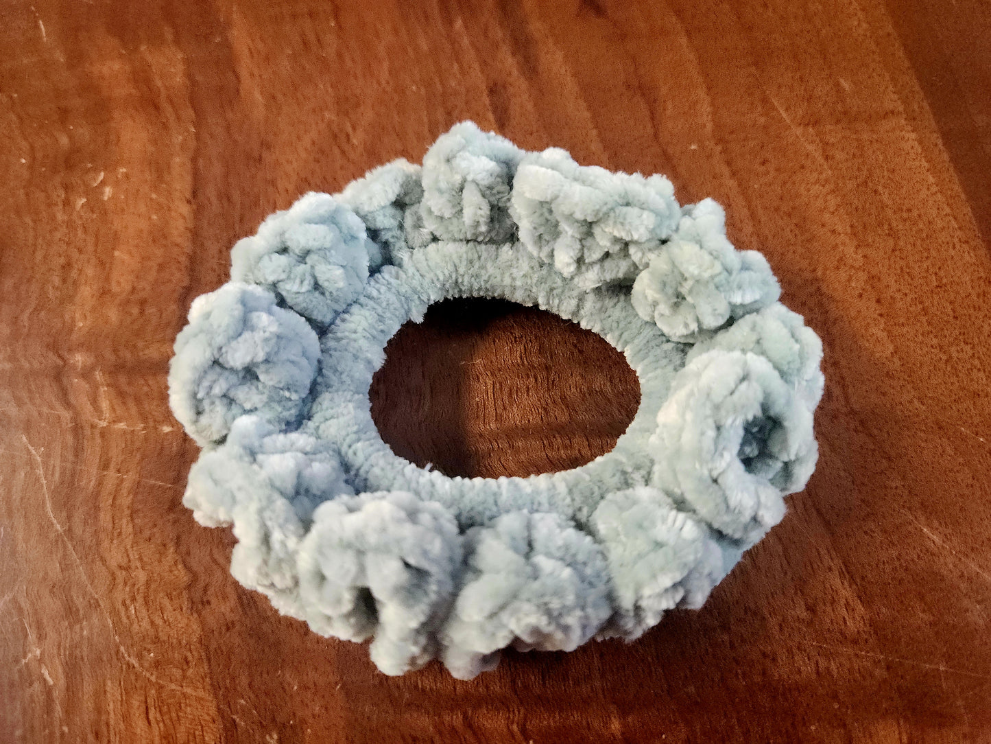 Set of Two Sage Crochet Scrunchies