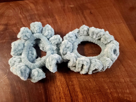 Set of Two Sage Crochet Scrunchies